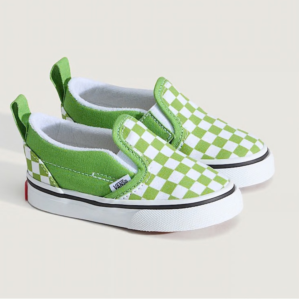 Toddler Classic Slip-On V Checkerboard Shoes- Lime Green & White
